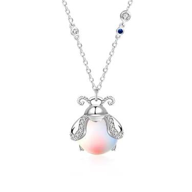 Imagem de Colar feminino com pingente de cristal que brilha no escuro banhado a ouro branco banhado a ouro branco pedra da lua zircônia cúbica brilhante colar inseto animal joia presente hipoalergênico