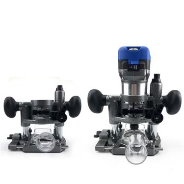 Imagem de Apoio Compacto de Router Plunge Alumínio Base Máquina Fresamento e Aparafusamento com Alça Ergonômica Altura Largura Ajustáveis Profundidade Corte em Três Estágios Porta Coleta Transparente para Ranhu