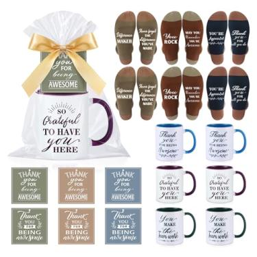 Imagem de Capoda 6 conjuntos de presentes de agradecimento de funcionários a granel inspirador equipe de agradecimento conjunto de presente 350 ml canecas inspiradoras meias etiquetas de agradecimento fitas
