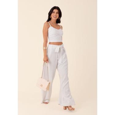 Imagem de Calça Pantalona Com Pregas E Faixa Em Linho - Pop Me, P