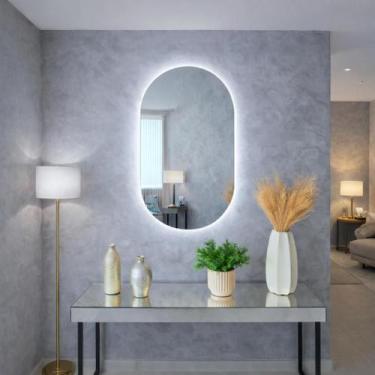 Imagem de Espelho Decorativo Oval Com Led Frio De Parede De Banheiro E Sala Demo