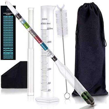 Imagem de Triple-Scale Hydrometer Kit with Plastic Test Jar for Wine, Beer, Mead and Kombucha - Alcohol Tester, Hydrometer Alcohol, ABV, Brix and Gravity Tester - Home Brewing Supplies, 0-200 Proof
