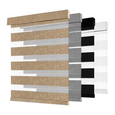 Imagem de Persianas Zebra sem fio para Windows - Persianas zebra personalizáveis com controle de luz de camada dupla, filtragem de luz e persiana blackout, persiana zebra de fácil instalação para casa, marrom
