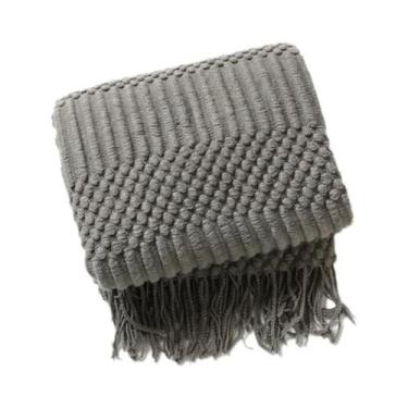 Imagem de Cobertor De Tricô Grosso Oversized Em Caqui Com Franjas, Luxo Vintage,