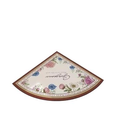 Imagem de Tapete de chão em forma de ventilador de canto de cozinha retrô padrão de flor de PVC tapete de pé absorve água antiderrapante tapete escuro (roxo, 75 x 75 cm)