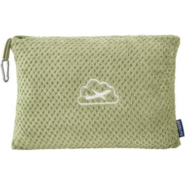 Imagem de BEDELITE Cobertor de viagem com bolsa, cobertor de lã jacquard ultramacio com manga de bagagem e clipe de mochila, cobertor de avião essencial de viagem, verde sálvia
