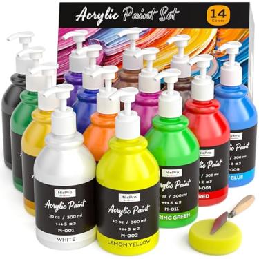 Imagem de Nicpro Conjunto de tinta acrílica de 14 cores - tintas acrílicas a granel de 300 ml, suprimentos de pintura de arte de pigmento rico para artistas, iniciantes, adultos e crianças | Kit de artesanato
