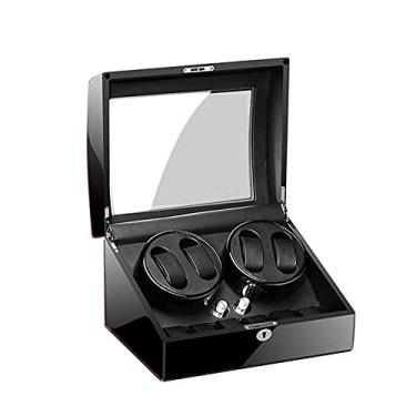 Imagem de HHHJQFAAT Enrolador automático de relógio 4+6 com motor silencioso e 5 modos de rotação, pintura de piano de concha de madeira, compatível com relógios automáticos femininos e masculinos (A)