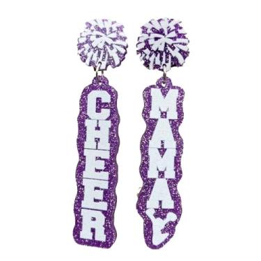 Imagem de Brincos de megafone com glitter CHEER acrílico futebol torcida mamãe pompons de torcida MAMA para fãs do dia de jogo joias, Zinco Acrílico Resina, Sem pedra preciosa