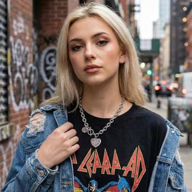 Imagem de Colar de coração de titânio para mulheres e homens, colar com pingente de corrente de elos grossos, joia gótica punk Y2K não manchada, Adjustable, Metal, Sem Pedra Preciosa