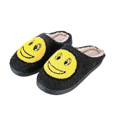 Imagem de Chinelos Smile Face para mulheres e homens, retrô, macio, macio, quente, para casa, antiderrapante, estilo casal, sapatos casuais, antiderrapantes, forrados com lã, sapatos para casa, para uso interno