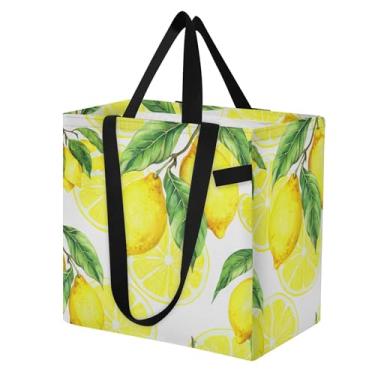 Imagem de SEHANY Sacolas de compras reutilizáveis de verão limão com alças reforçadas, bolsa de compras de lona dobrável à prova d'água de grande capacidade para viagem, cozinha, praia