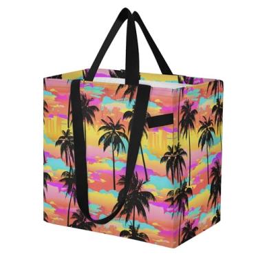 Imagem de SEHANY Sacola reutilizável de folhas de palmeira com alças reforçadas, bolsa de compras de lona dobrável à prova d'água de grande capacidade para viagem, cozinha, praia