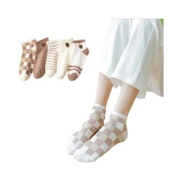 Imagem de Meias Curtas Femininas Rosa Com Estampa De Gato, 5/10/20 Pares, Finas,