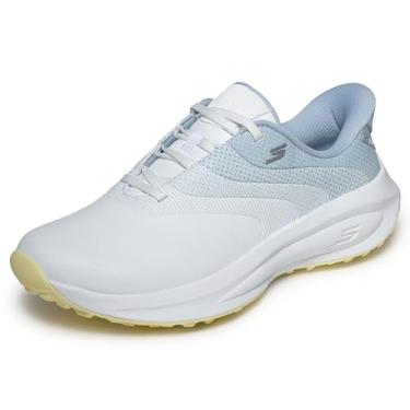 Imagem de Skechers Go Golf Tênis feminino Flow Slip-in Spikeless impermeável para golfe, Branco/Azul claro, 41