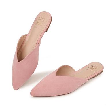 Imagem de Hawkwell Mocassim feminino sem costas nuas, sem cadarço, sem cadarço, confortável, bico fino, mules, Camurça rosa, 38