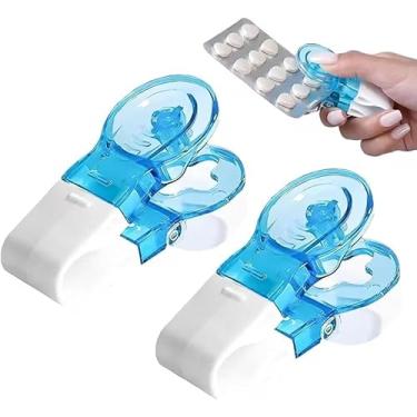 Imagem de Pacote com 3 ferramentas para abrir bolhas e removedor de pílulas, organizador portátil para vitaminas, brincos, pílulas, medicamentos para tablet – Gadget doméstico criativo em azul