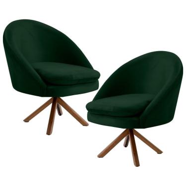 Imagem de Kit 2 Poltronas Decorativas Giratórias Base Giromad Madeira Rafa C-303 Veludo Verde Musgo - Domi