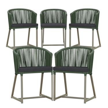 Imagem de 5 Cadeiras De Jantar Noronha Fendi Corda Náutica E11 Trama Verde