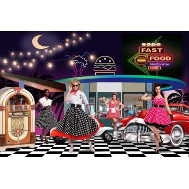 Imagem de Painel de Tecido Sublimado Lanchonete Vintage Rock Meninas - Fabrika d