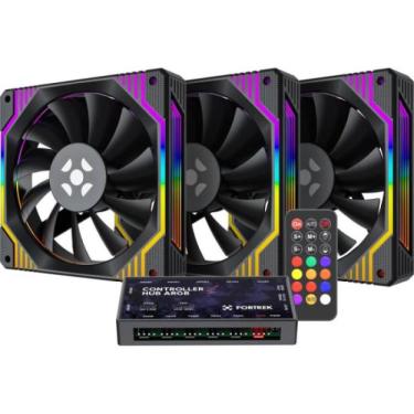 Imagem de Kit Cooler Fan ARGB Fortrek Frosty Preto Com Controladora/Controle