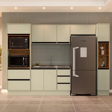 Imagem de Cozinha Modulada 5 Peças sem Pia e Rodapé Koya Politorno - Branco/Verde Oliva