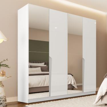 Imagem de Guarda Roupa Casal com Espelho 4 Portas Porto Politorno - Branco
