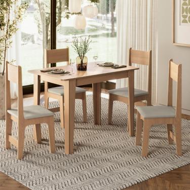 Imagem de Conjunto Sala de Jantar Mesa 109cm com 4 Cadeiras Delta Sonetto - Mel/Savana