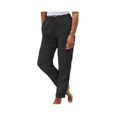 Imagem de Calças Femininas De Verão E Outono Em Algodão E Linho Respirável Com C