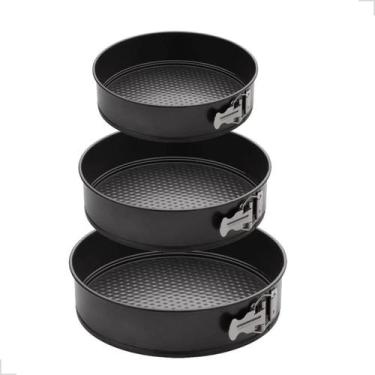 Imagem de Kit 3 Formas Fundo Removível Jogo Antiaderente Bolo Torta Doces - EM C