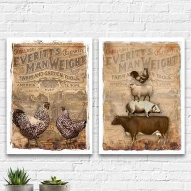 Imagem de Kit 2 Quadros Country Animais Fenda Retrô 33X24Cm Branca - Quadros On-