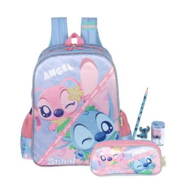Imagem de Kit Mochila Stitch Costas E Estojo Duplo Meninas Escolar - Stitch - Lu