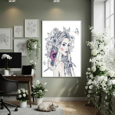 Imagem de Quadro Decor Mulher Jovem Com Flores 70X50Cm Mold Preta - Quadros On-L