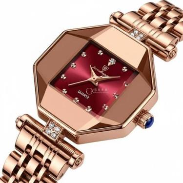 Imagem de Relógio Feminino Moderno Design Ouro Rosé e Vinho Top - A.R Variedades