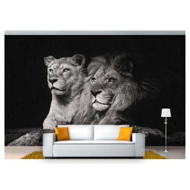 Imagem de Papel De Parede Casal De Leões Preto E Branco  Anm226