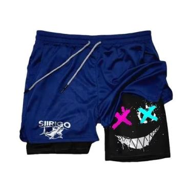 Imagem de Shorts De Corrida Masculinos Com Estampa De Rosto Sorridente, Secagem 