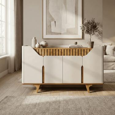 Imagem de Aparador 160cm Ripado Portas Prateleiras Organizadoras