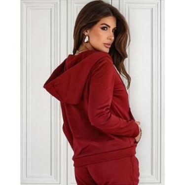 Imagem de Blusa de frio feminina basica moletom com ziper e capuz lisa sem estampa-Feminino