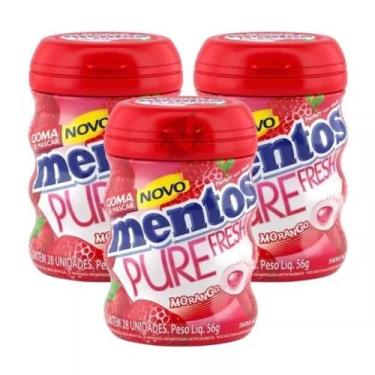 Imagem de Kit 3 Mentos Pote Morango Goma de Mascar Sem Açucar