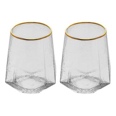 Imagem de Conjunto 2 Copos Baixos Cristal Taj Com Fio De Ouro 550ml Wolff