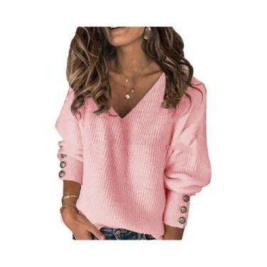 Imagem de Suéter Feminino De Tricô Gola V Outono Inverno Ajuste Fino Manga Longa