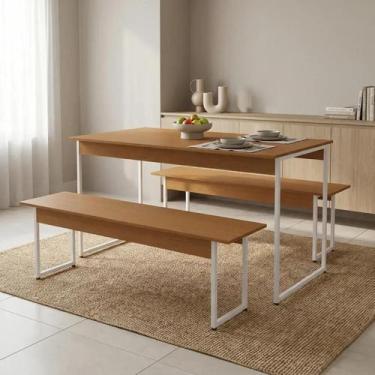 Imagem de Conjunto Mesa de Jnatar com 2 Bancos 136 x 72cm Industrial LI013 Canel