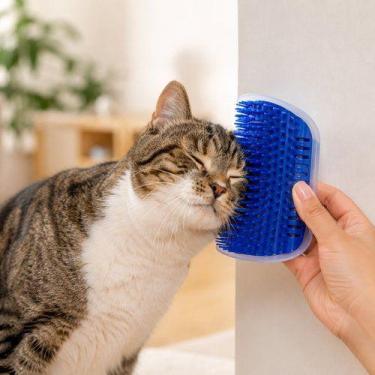 Imagem de Escova Massageadora Gatos Coçador Interativo Pet Azul Animal Brinquedo