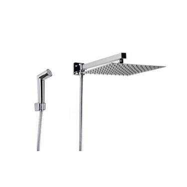 Imagem de Ducha Inox 304 Cromada de 25x25 cm de Parede com Desviador Quadrado e 