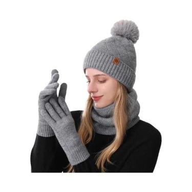 Imagem de Gorro De Malha Unissex Com Forro De Lã, Quente Para O Inverno, Conjunt