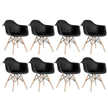 Imagem de Loft7, Kit 8x Cadeiras Charles Eames Eiffel DAW Com Braços e Pés de Madeira Clara, Polipropileno e Aço, Escritório, Sala de Estar e Sala de Jantar - Preto