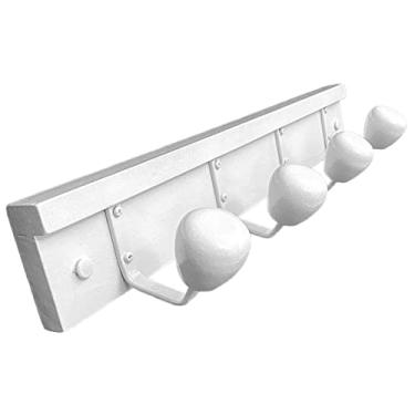 Imagem de Cabide Triunfo 4 ganchos cabideiro de madeira p/Parede ou Porta Organizador de Roupas e Acessórios. Cor:Branco