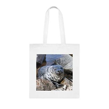 Imagem de Sacola Seal Pagophilus Groenlandicus, presente divertido, bolsa de ombro, bolsas reutilizáveis, cesta de Natal de aniversário, ideia de presente, Branco