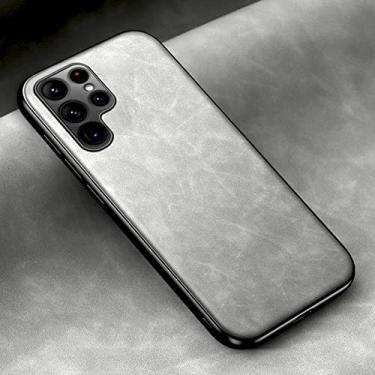 Imagem de Capa magnética de couro para Samsung Galaxy S22 Ultra S21 S20 FE S10 S9 Plus A53 A52 5G A12 A50 Note 20 10 9 Capa com placa de metal, cinza claro, para Samsung S21 Ultra