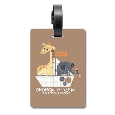 Imagem de Girafa Elefante Desenho Animado Animal Marrom Mala Etiqueta Bagagem Cartão Pendurado Etiqueta Scutcheon Etiqueta, Multicolorido.